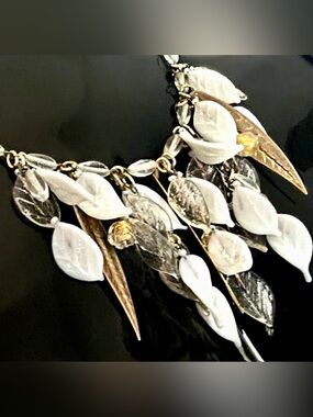 Attractive White & Gold Leaf Drop Necklace